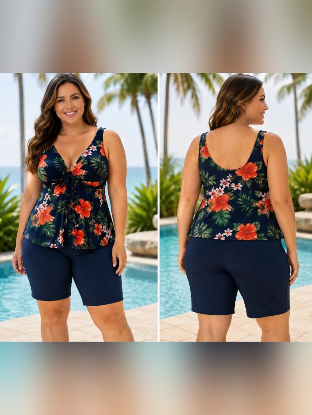 firpearl plus size 18 tropical floral tankini swimsuit set swim shorts womens